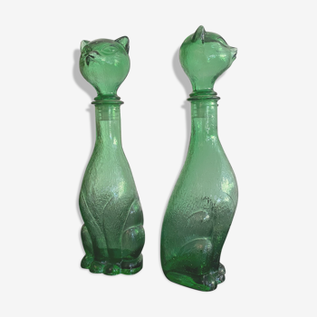 Pair of zoomorphic bottles vintage Italian glass