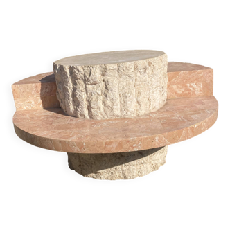 Table, low, round, stone veneer