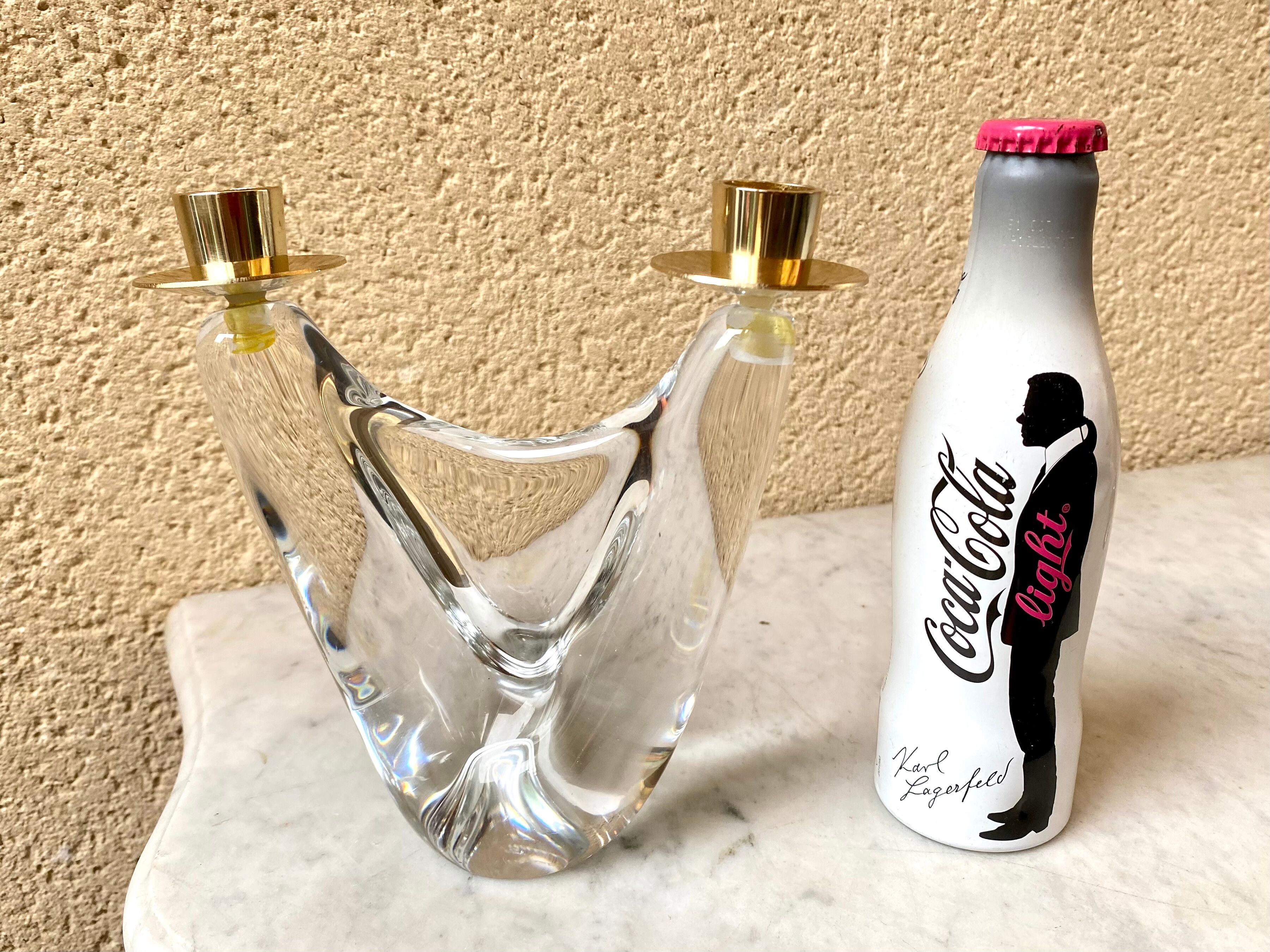 Pair of candlestick crystal Schneider France vintage 60s tbe