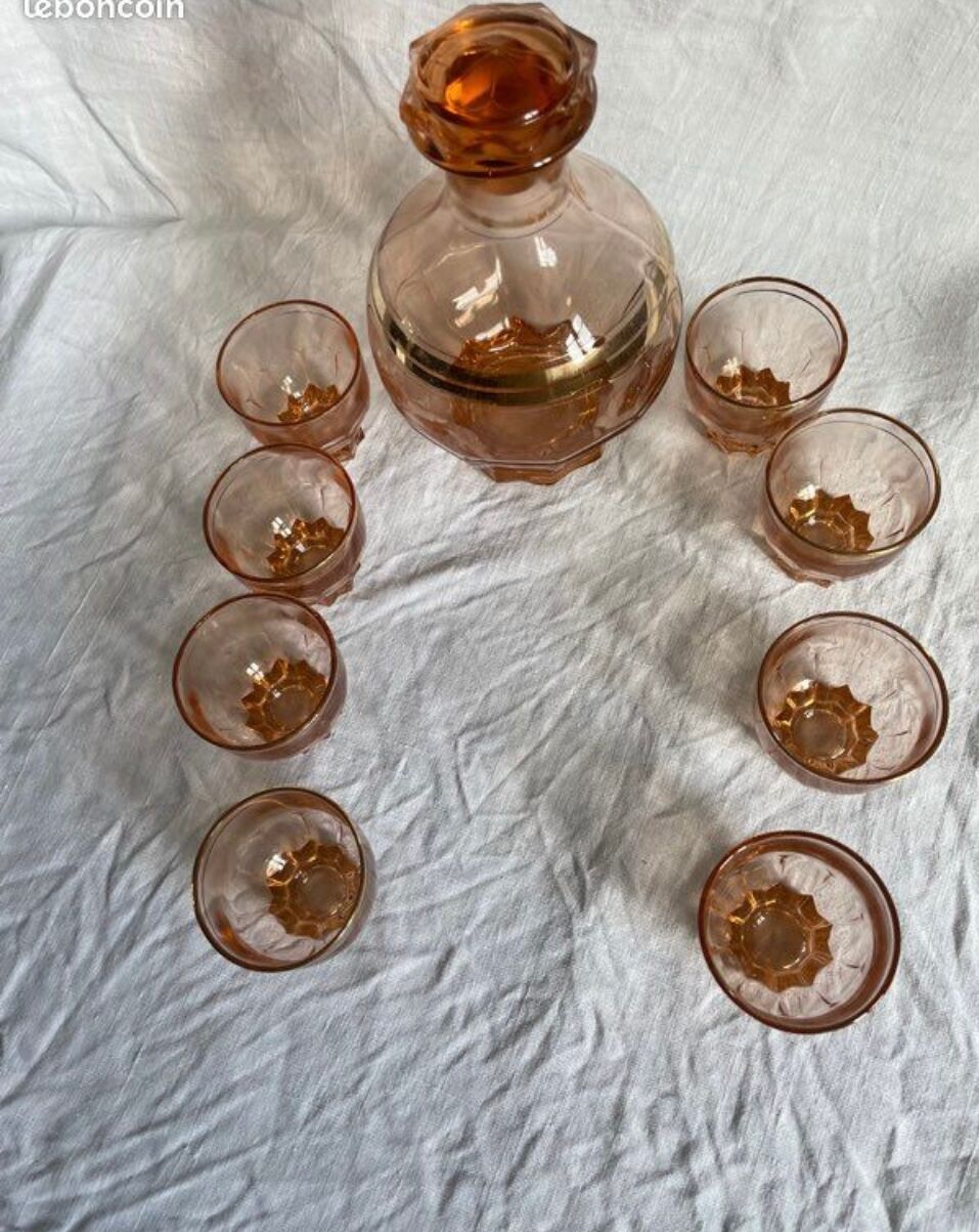 Vintage pink glass liqueur service