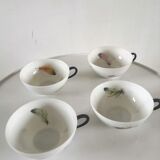4 cups in fine limoges porcelain signed LC 60s