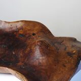 Large monoxyle bowl made of dark raw olive wood from the 1950s.