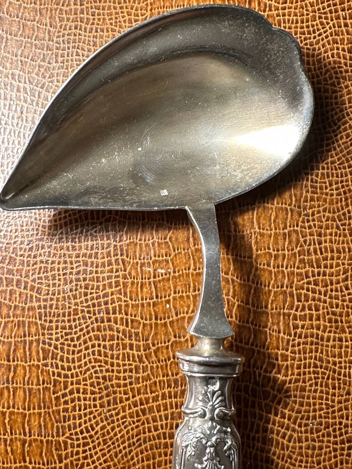 Art-Nouveau Sauce Spoon Floral Decor - Silver & Vermeil