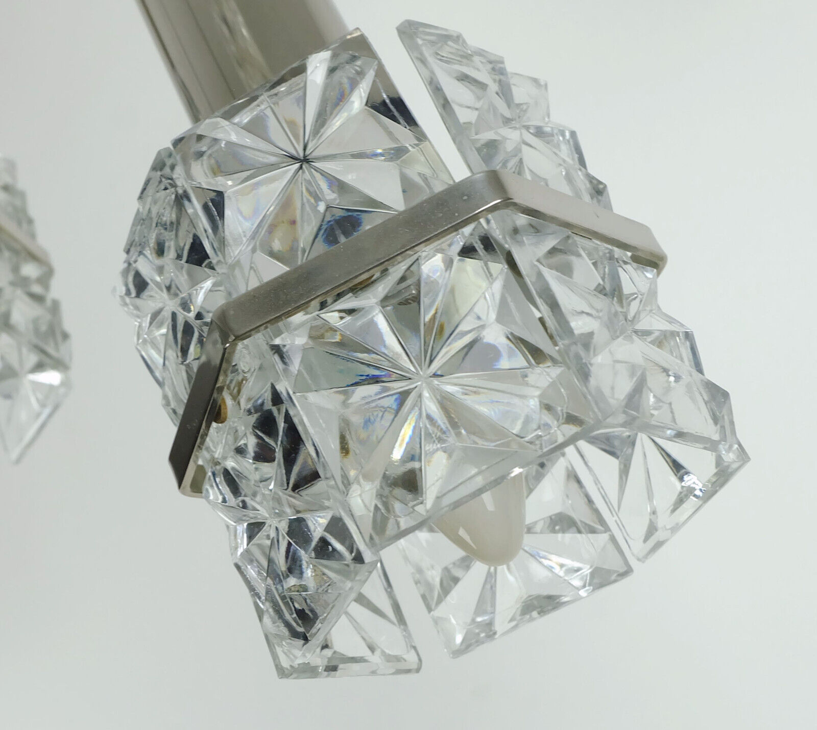 1960s mid century PENDANT LIGHT 5-light cascading lamp faceted glass and chrome