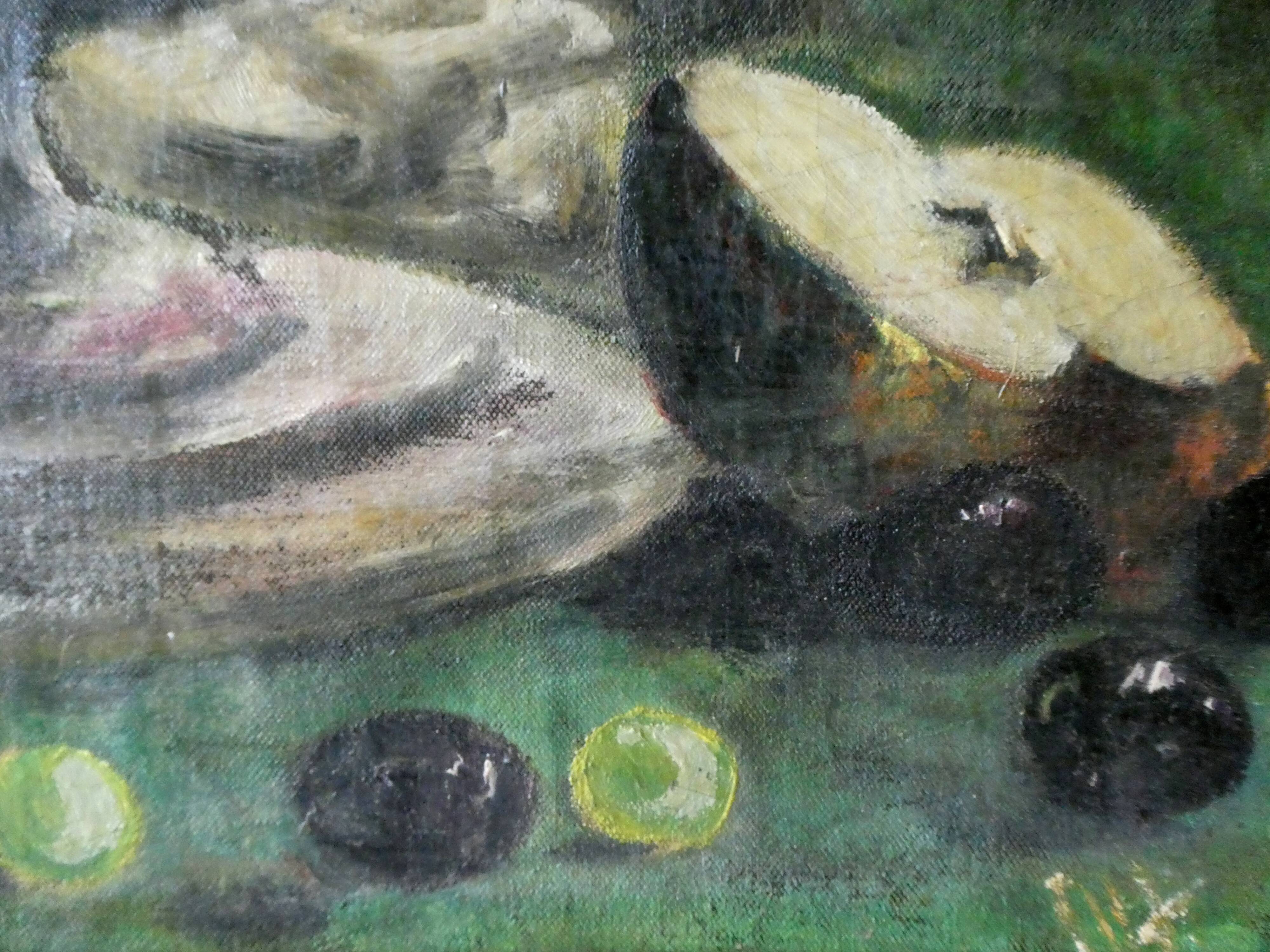 Painting, oil on canvas, still life, fruit cut
