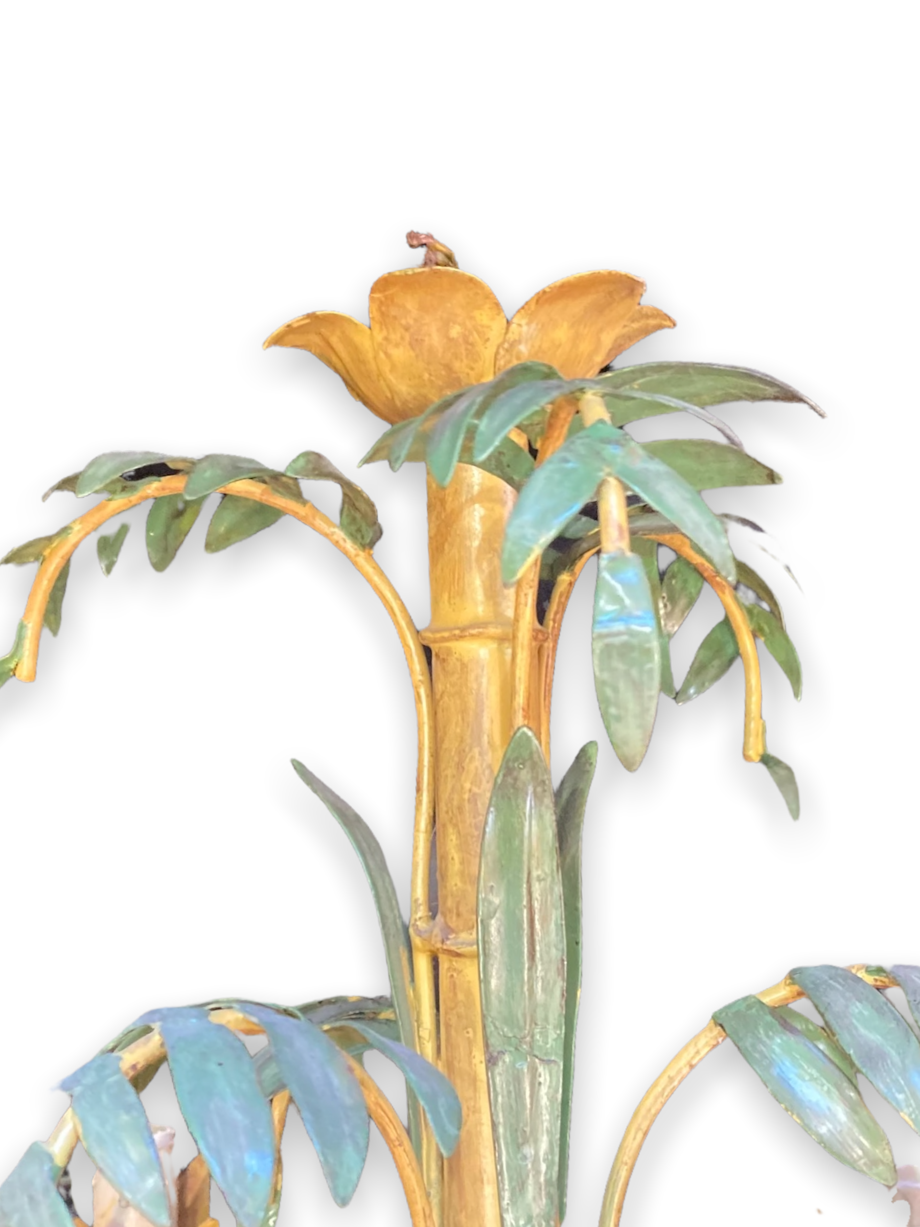Bamboo chandelier with five lights in painted sheet metal
