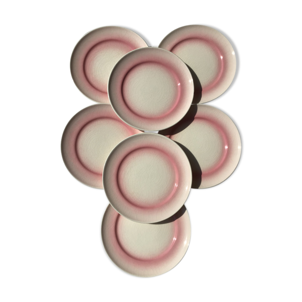 7 assiettes à dessert craquelées rose dégradé