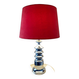 Lampe tafel vintage Star-Leuchten Köln (Allemagne de l'Ouest) chrome & fluweelrode kap