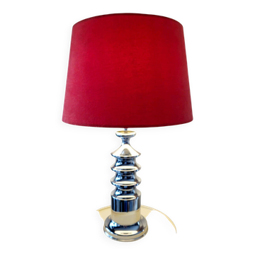 Vintage table lamp Star-Lights Cologne (West Germany) chrome & velvet red shade