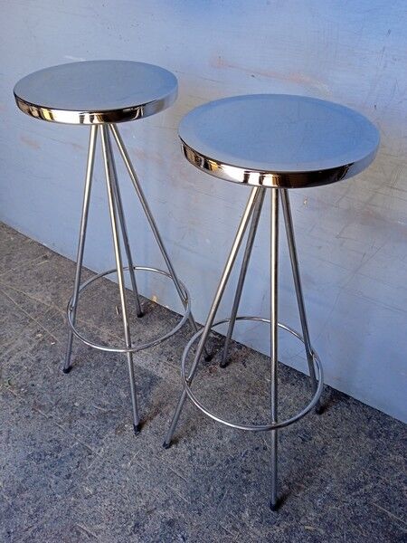 Pair 2 high bar stools all chrome