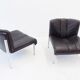 Eurochair set of 2 black leather lounge chairs by Girsberger