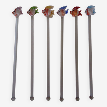 fish shaped glass cocktail stirrers