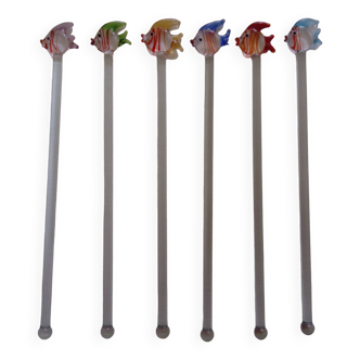 fish shaped glass cocktail stirrers