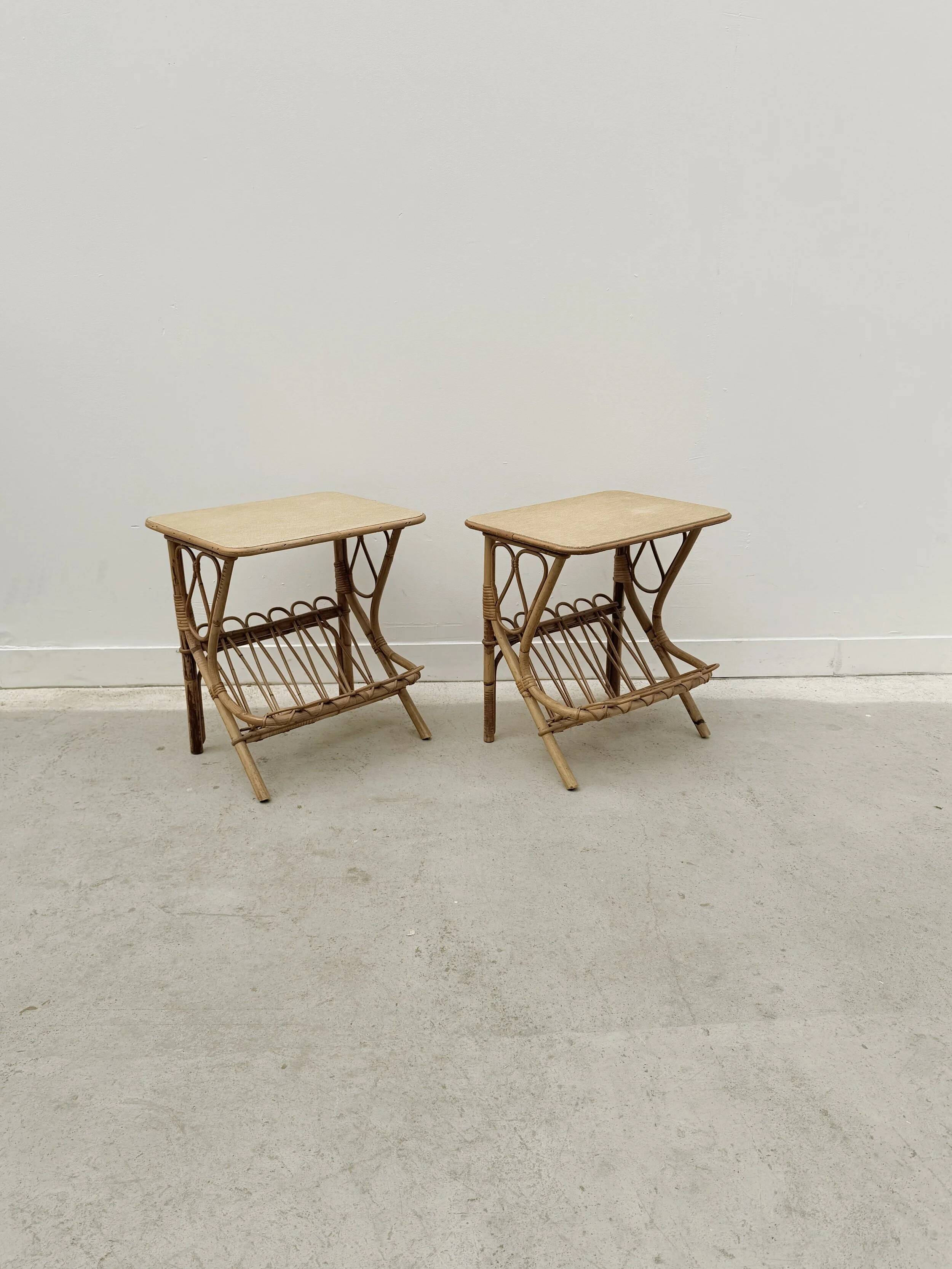 Pair of rattan bedside tables, France 1960