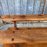 Antique farmhouse table in solid cherry wood with its 2 benches
