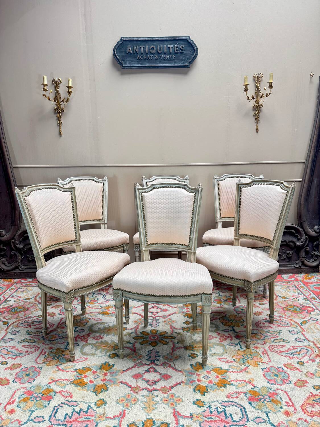Set of Six Louis XVI Style Lacquered Wood Chairs, 19th Century