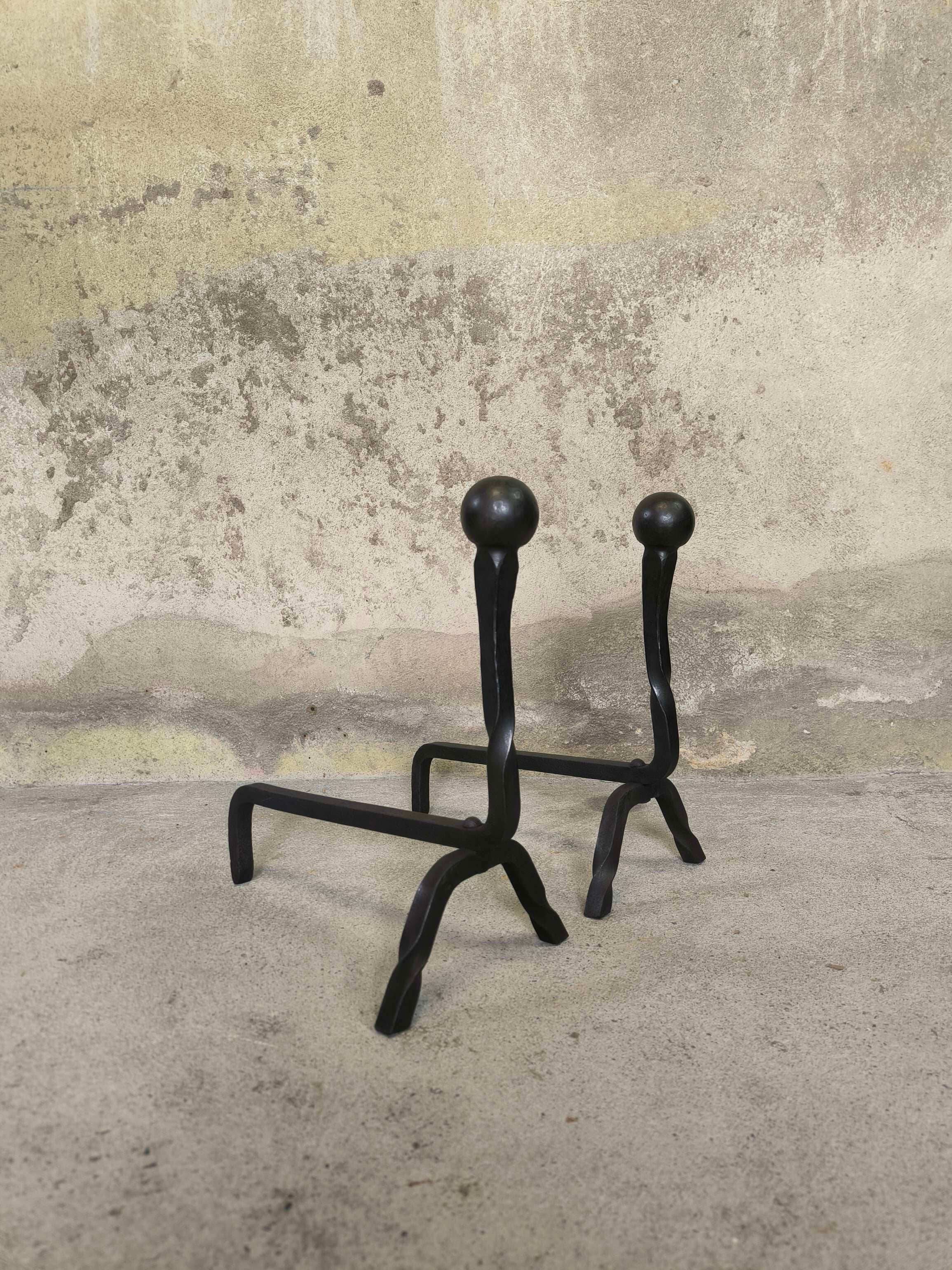 Brutalist pair of andirons