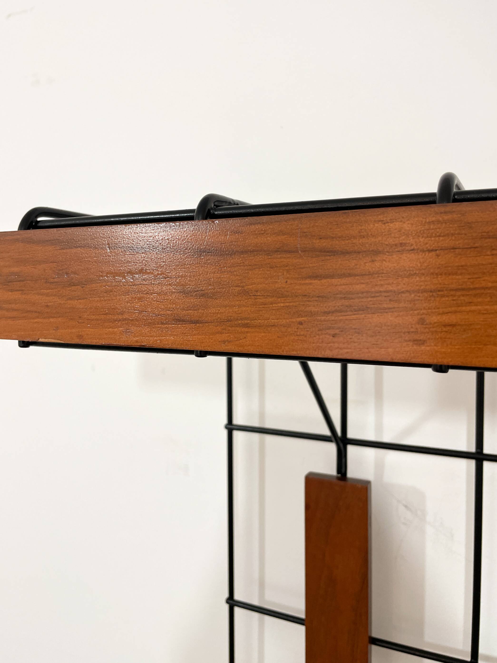 Metal and wood wall coat rack, 1950s-60s.
