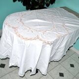 Vintage round tablecloth in embroidered and openwork cotton 160x160cm *M3*