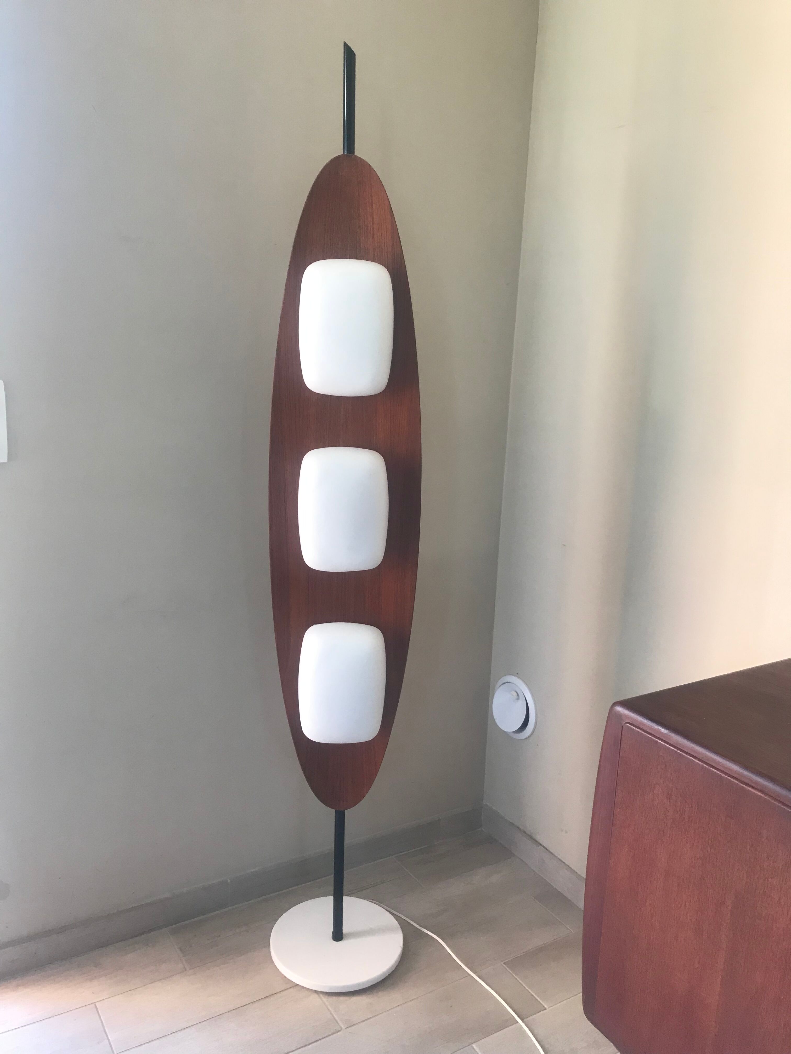 Floor lamp surf teak and opalines design gioffredo reggiani 1960