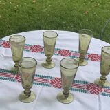 6 champagne flutes, cocktail glass, La Rochere glassware, hand-blown green glass