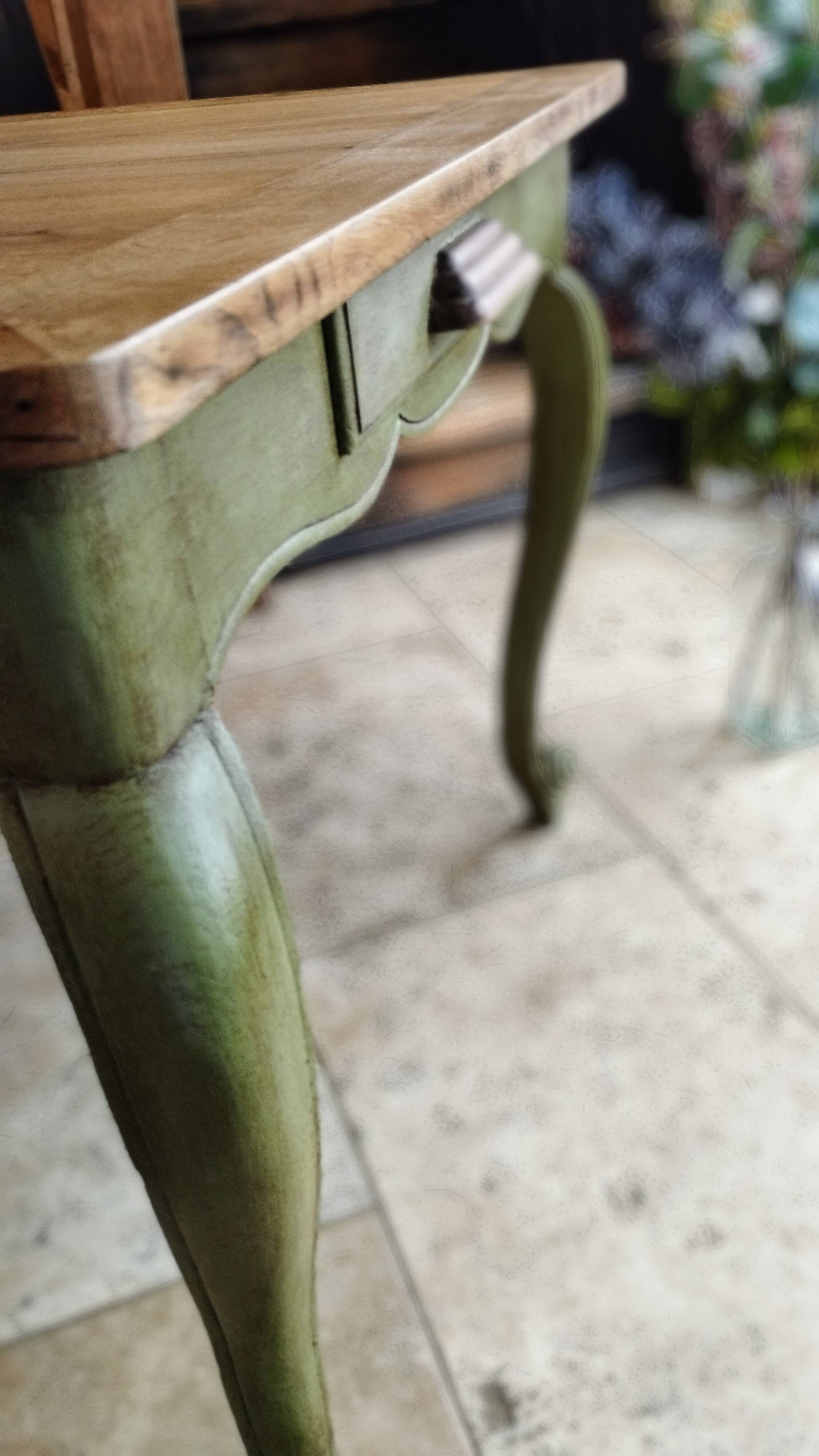 Olive green patinated table