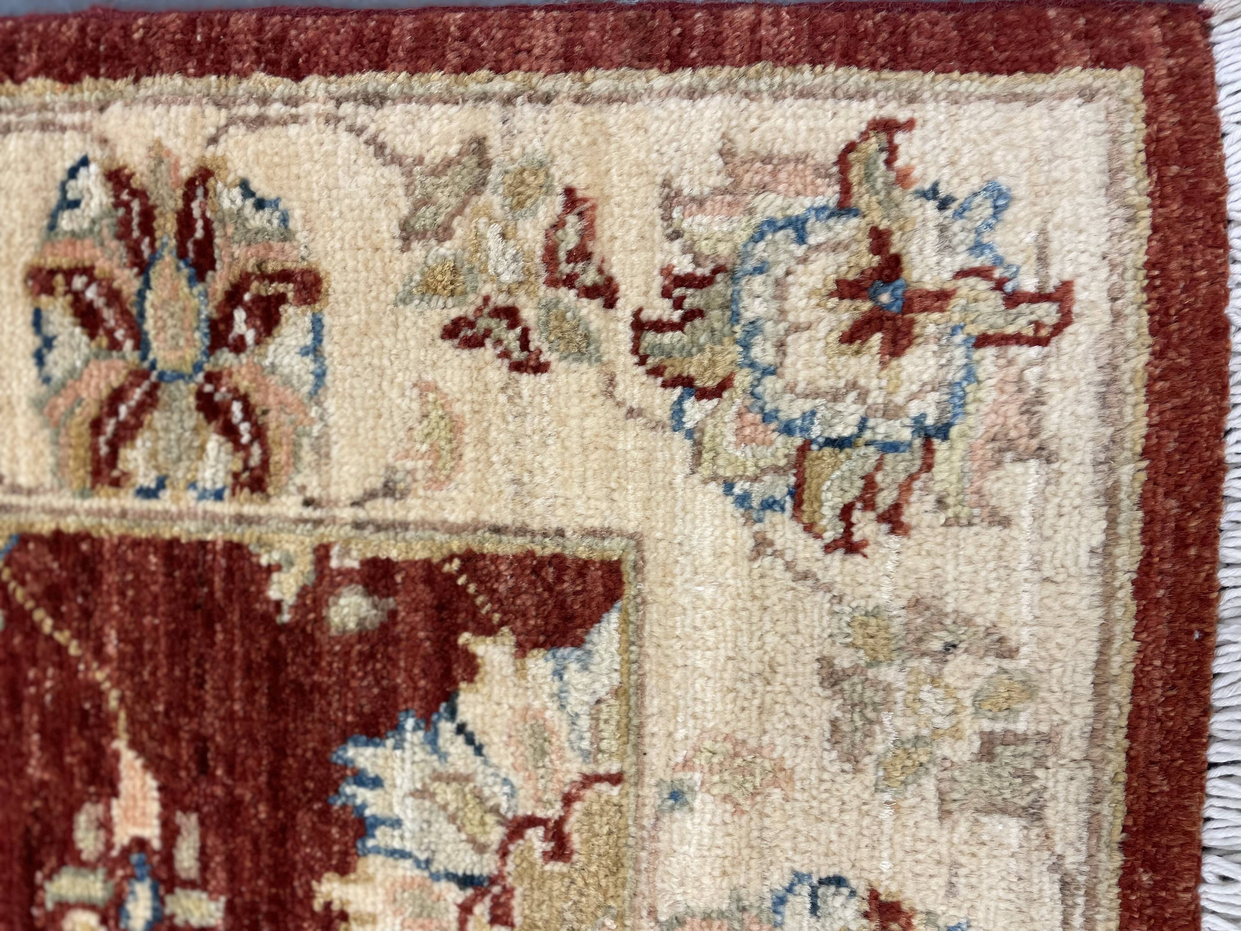 Red Gold Wool Rug, Handmade Floral Oriental Carpet 121x77cm Bedroom Decor
