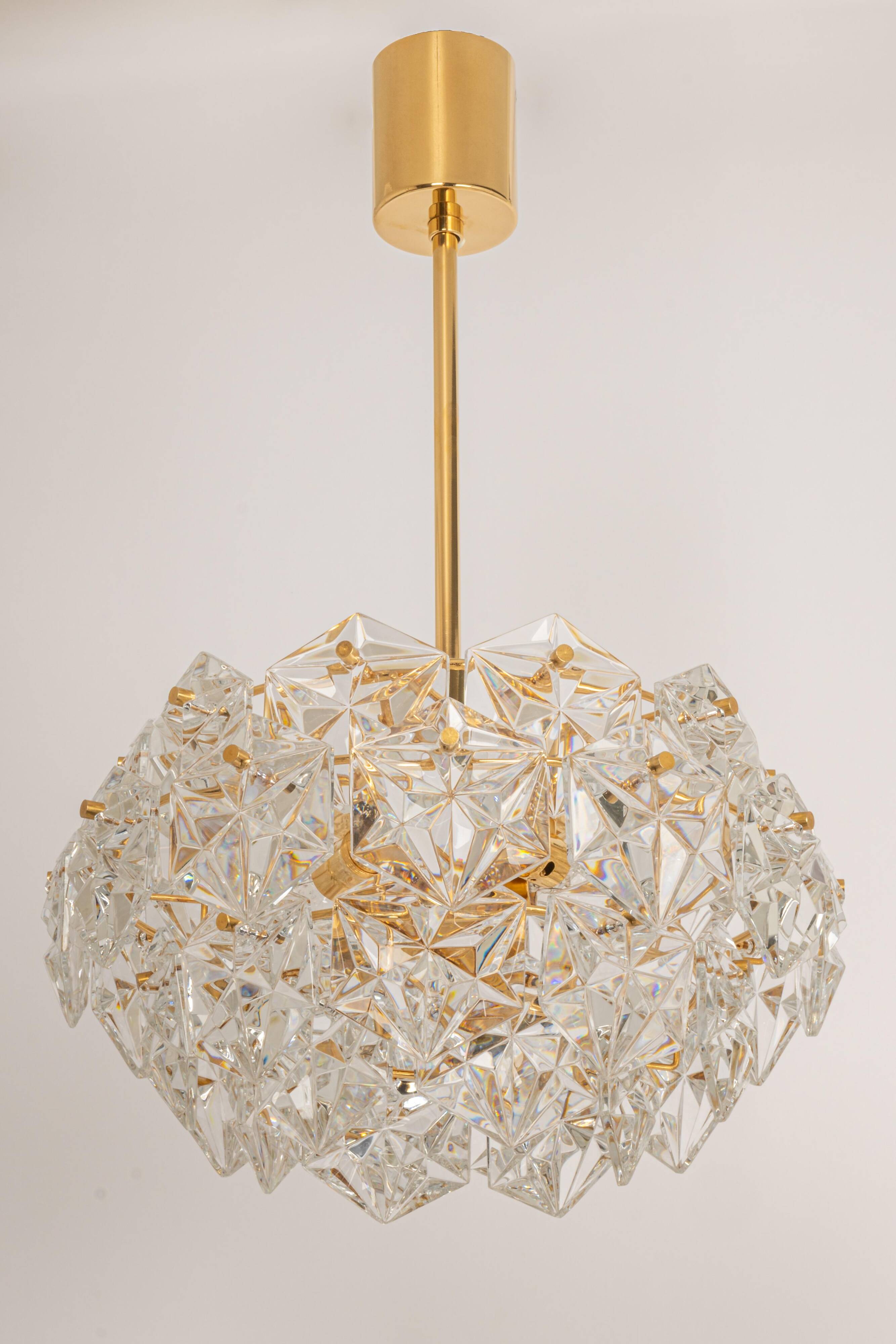 Chandelier, Brass and Crystal Glass by Kinkeldey, Germany, 1970s