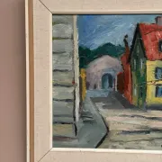 Original Swedish Oil on Panel – “Urban Landscape” by B. Gustavson – Signed – Dated 1947 – Vintage & Framed