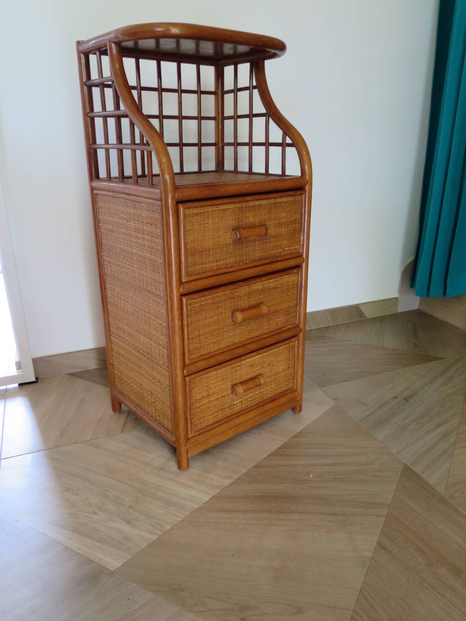 Vintage - sideboard - chest of drawers - woven rattan chest of drawers - wood - bamboo - 80s
