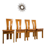 4 old French design solid elm chairs from the 70s vintage