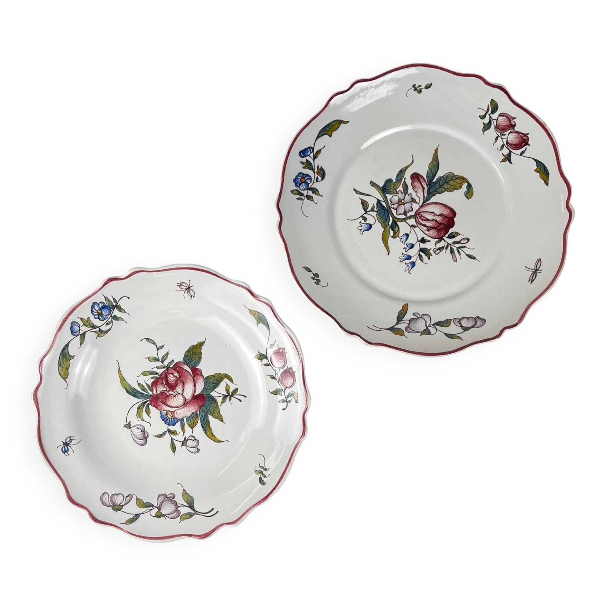 Set of 2 hand-painted ceramic dishes with flower pattern