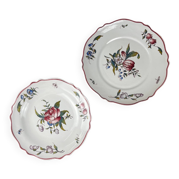 Set de 2 plats en céramique peint à la main motif fleurs