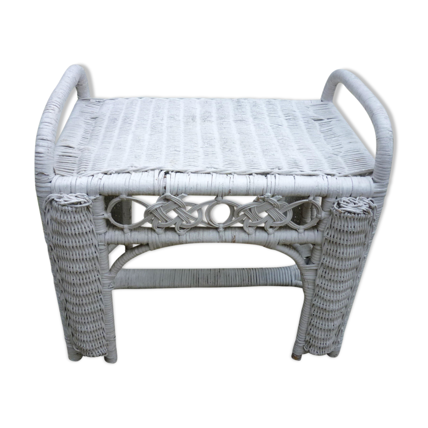 Vintage white rattan bedside 60-70