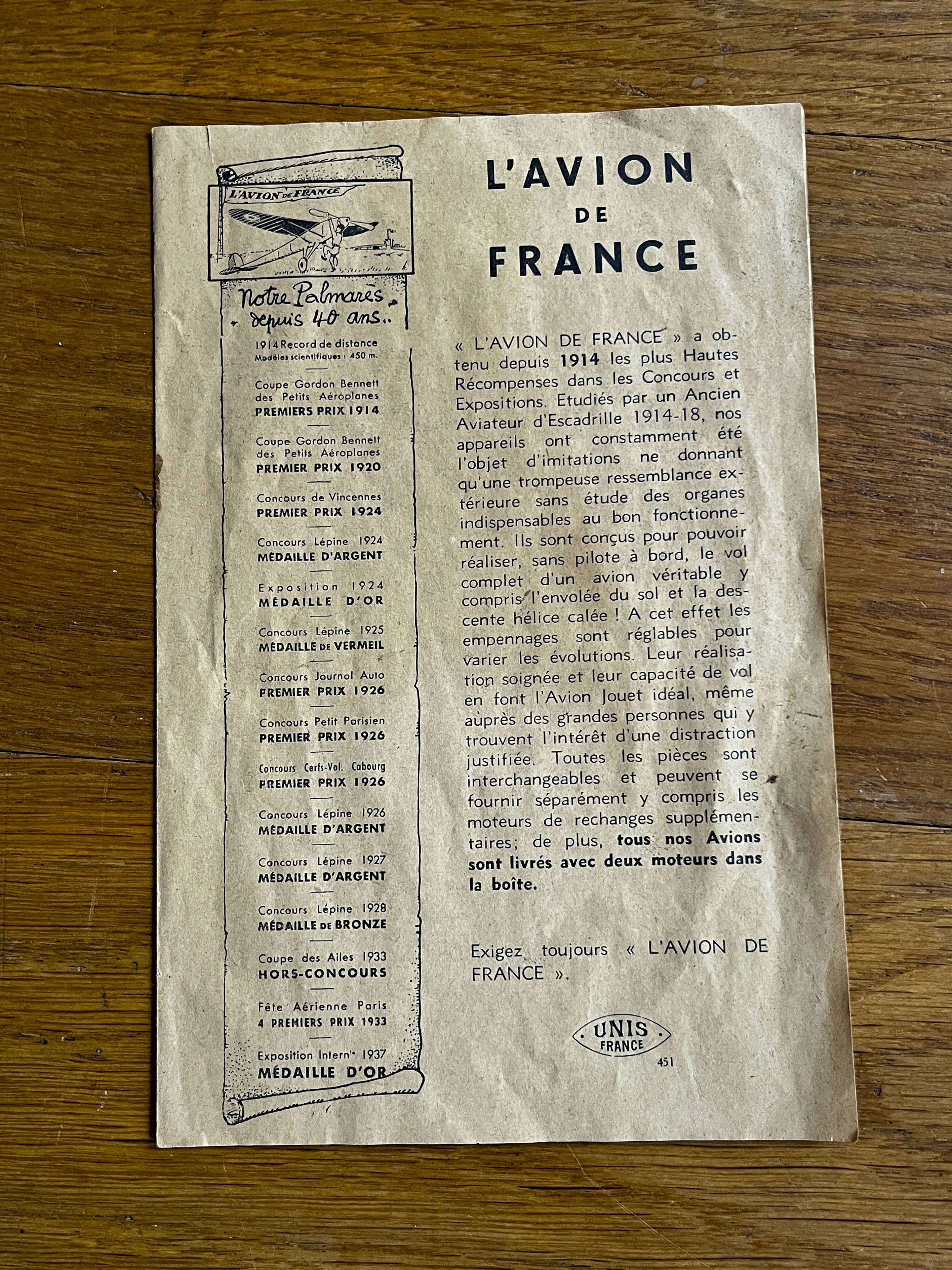 The French Airplane, "Eagle" model circa 1940, United France unmanned aircraft