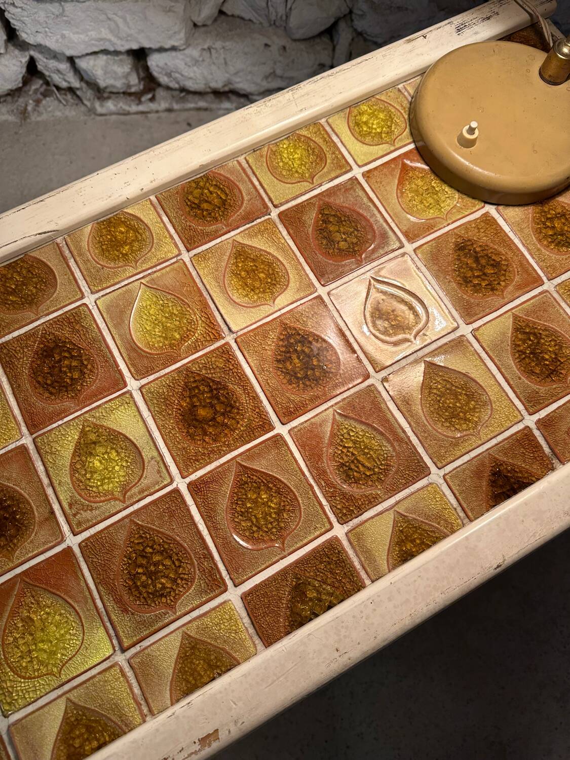 Vintage wood and ceramic coffee table