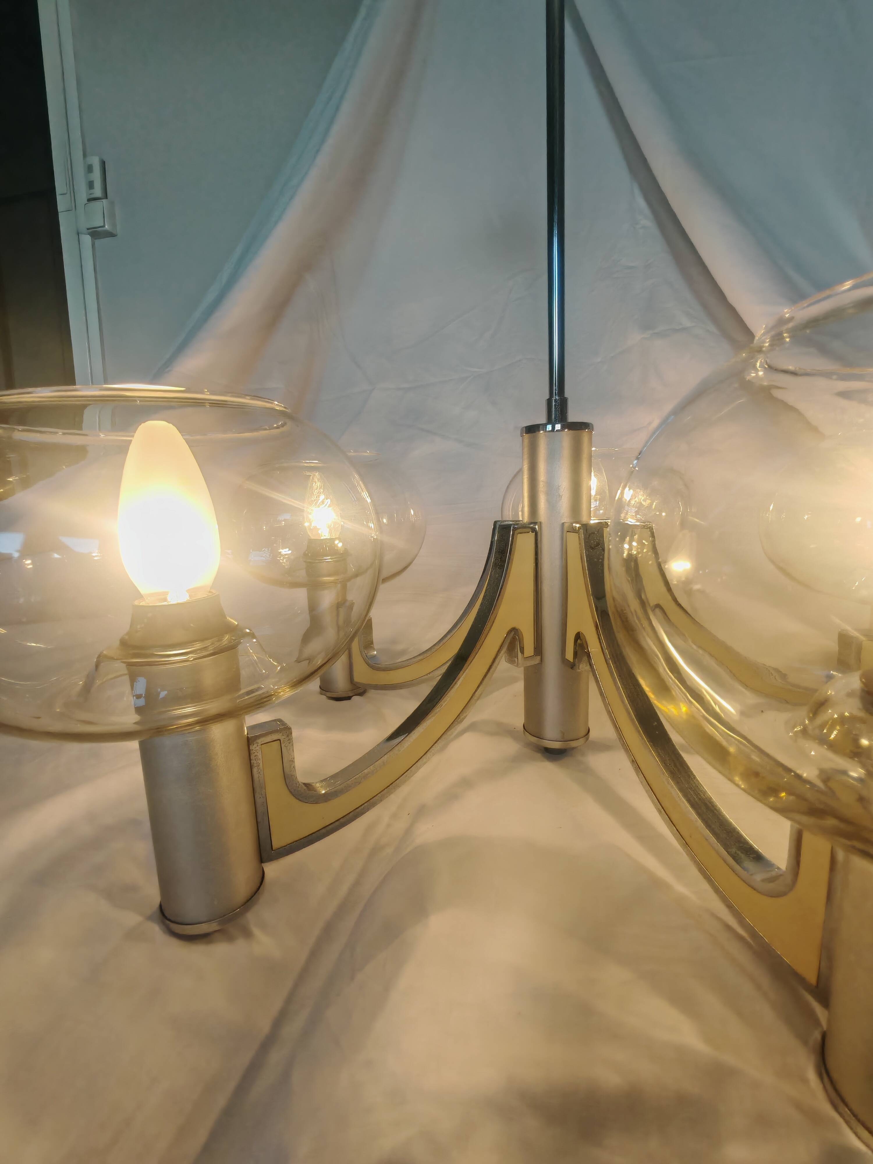 5-branched chandelier by Sciolari, Italy, space age, 1970