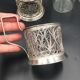 4 russian tea cups silver metal watermarked ussr
