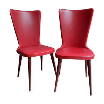 Set of 2 vintage chairs in red skai