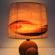 Wood lamp and vintage wool lampshade vintage, 70s