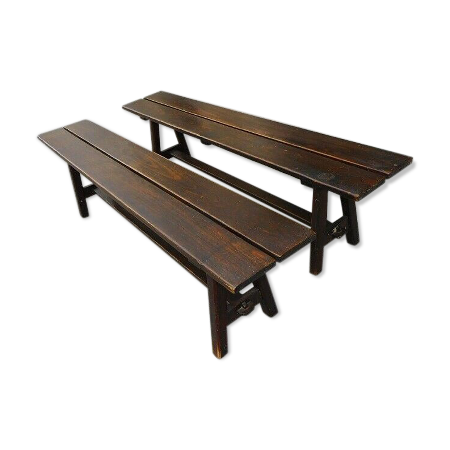 Pair of old solid wood benches