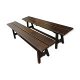 Pair of old solid wood benches