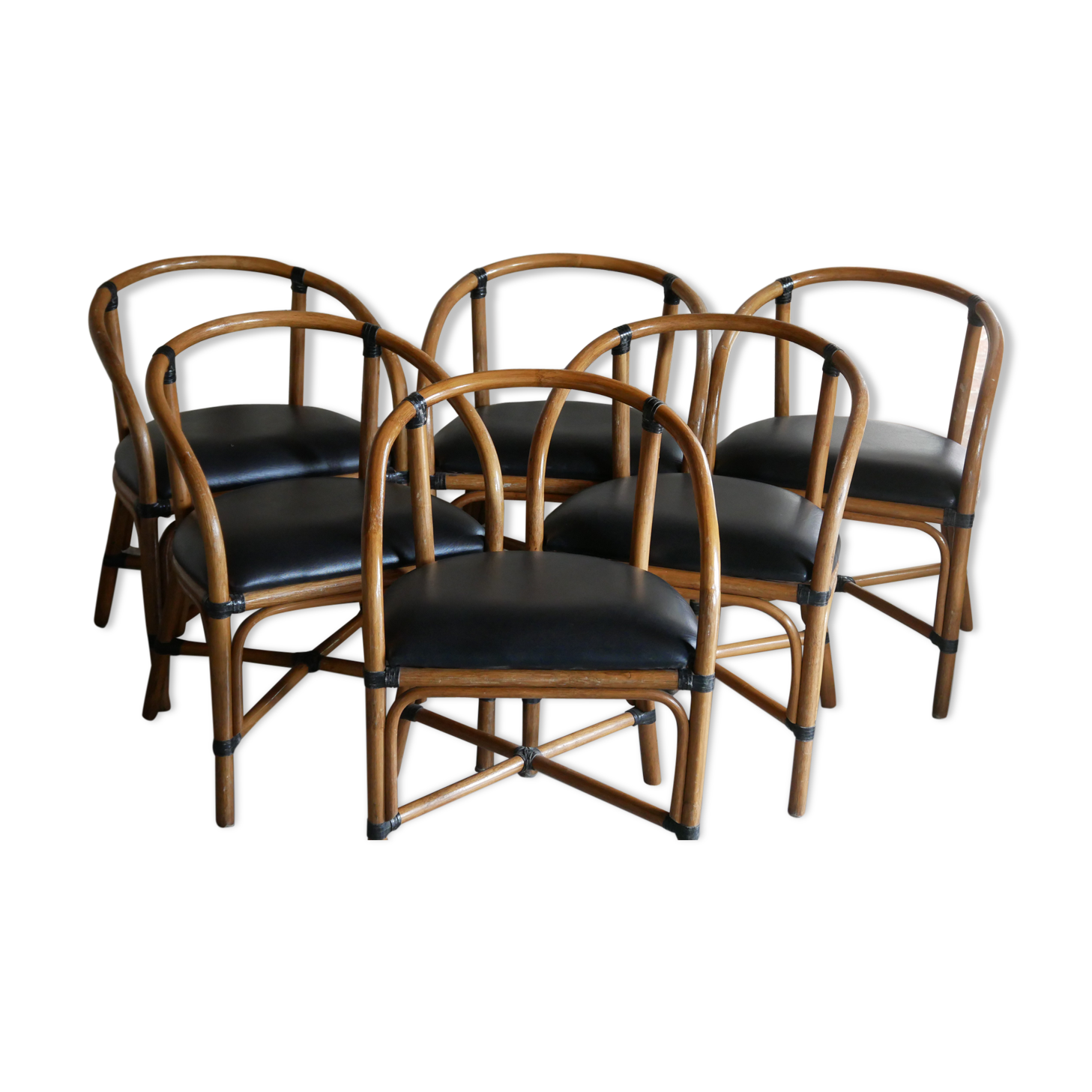 Chaises rotin assise simili cuir
