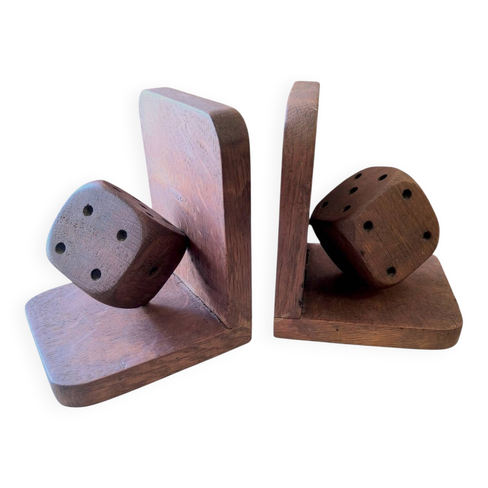Pair of wooden dice bookends, circa 1960
