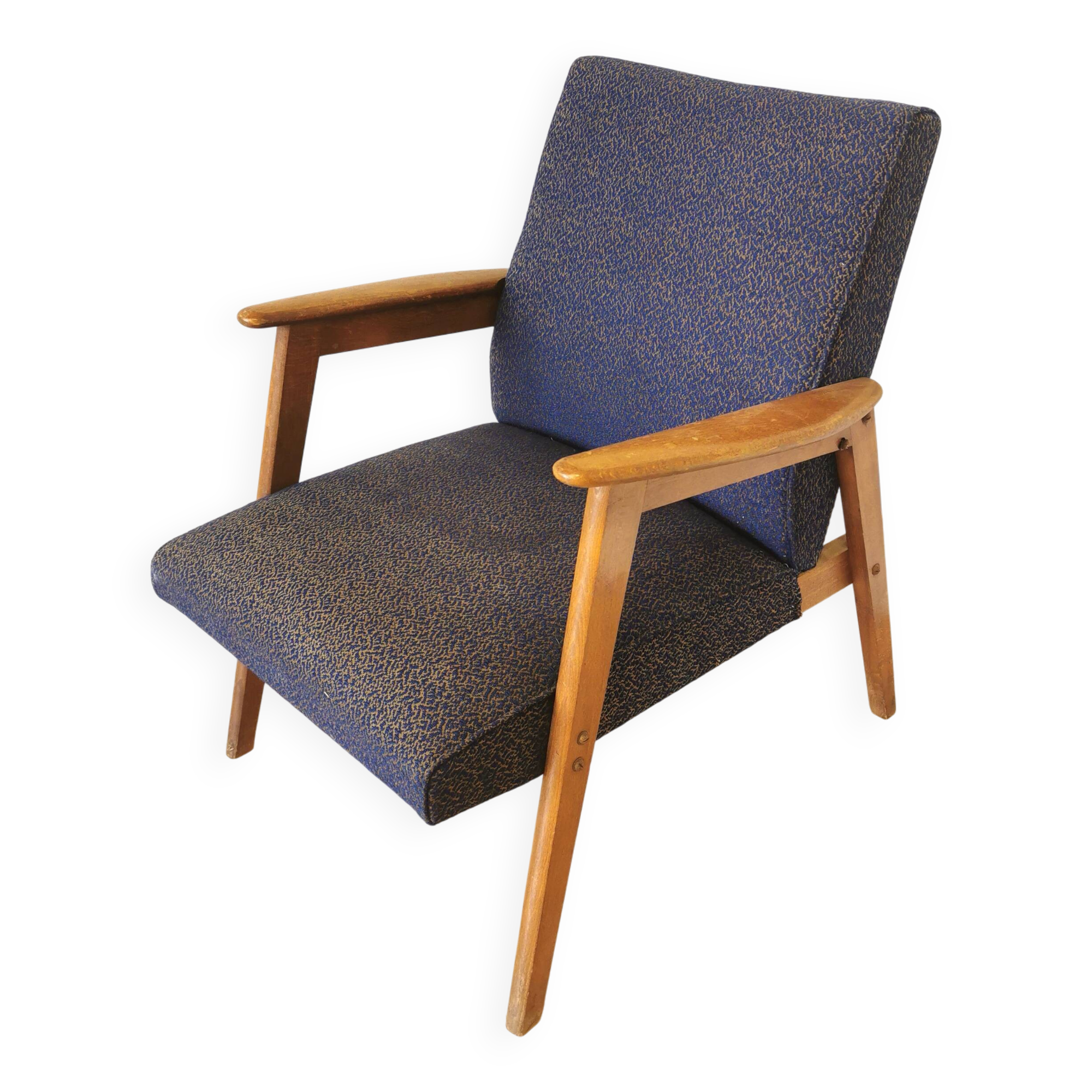 Vintage Royal Blue Armchair: Mid-Century Modern Lounge Chair