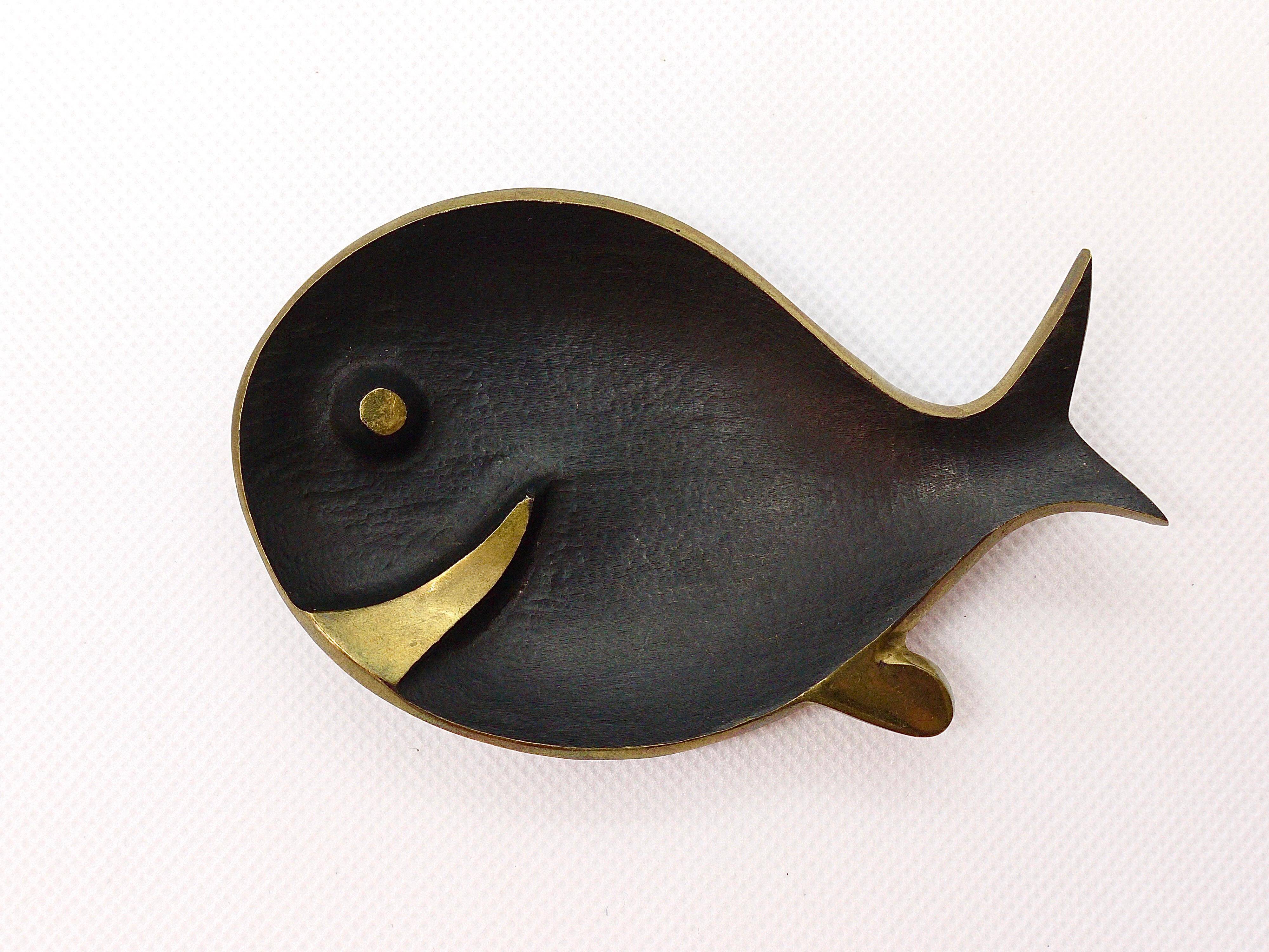 Bol/Mégotine Fish in Brass Mid-Century by Walter Bosse, Herta Baller, 1950s