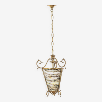 Vintage 50's lantern chandelier multicolored glass italian design