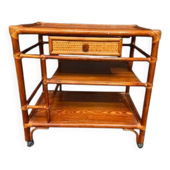 Rattan serving trolley