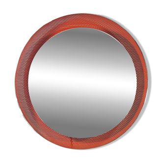 Red Mathieu Mategot fifties vintage mirror with light