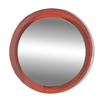 Red Mathieu Mategot fifties vintage mirror with light